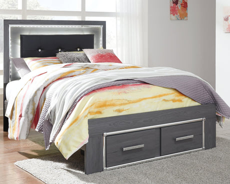 Lodanna Gray Full Panel Bed with 2 Storage Drawers front view