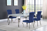 Carone white and blue 81-inch rectangular glass dining table front view