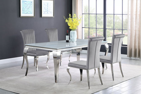 Carone white gray rectangular glass dining table with four side chairs main view