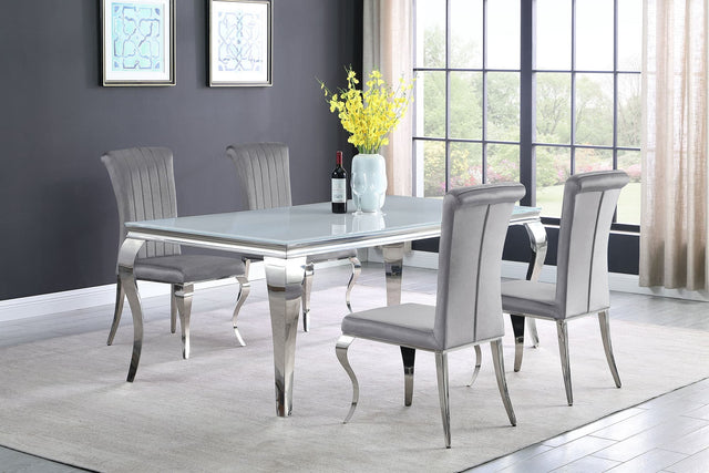 Carone white gray rectangular glass dining table with four side chairs main view
