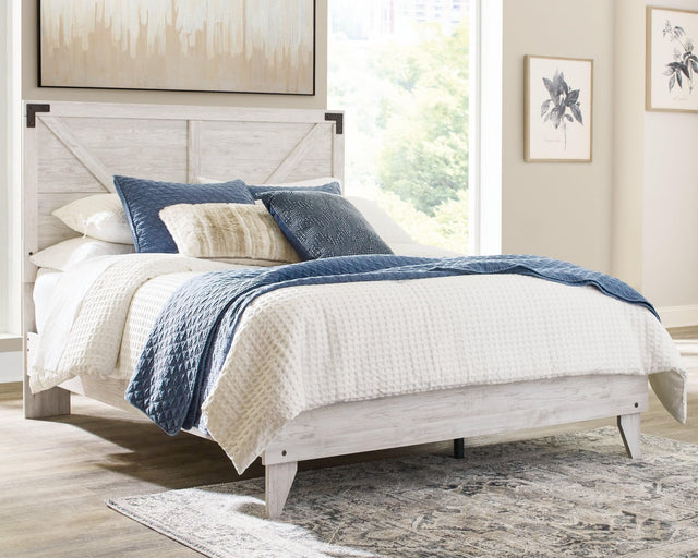 Shawburn Queen Crossbuck Panel Platform Bed in white and dark charcoal gray - angle view