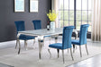 Carone dining set main view with glass table and teal chairs