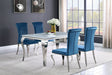 Carone White Teal II main view showing 81-inch rectangular glass dining table and 4 chairs