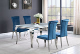 Carone White Teal II main view showing 81-inch rectangular glass dining table and 4 chairs