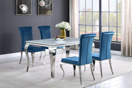 Carone White Teal II main view showing 81-inch rectangular glass dining table and 4 chairs