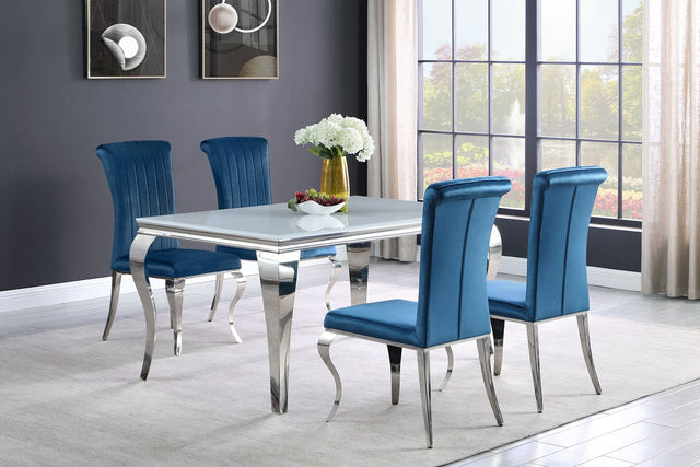 Carone White Teal II main view showing 81-inch rectangular glass dining table and 4 chairs