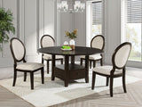main view of Twyla Dark Cocoa 60-inch round wood dining table with four chairs