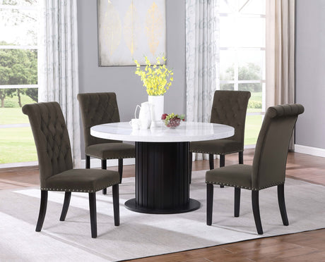 main view of Sherry Brown round marble top dining room set