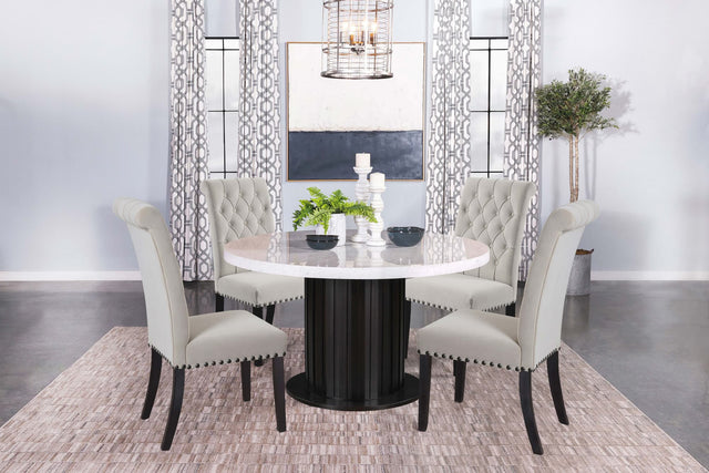 main view of Sherry Sand Round Marble Top Dining Room Set dining room furniture