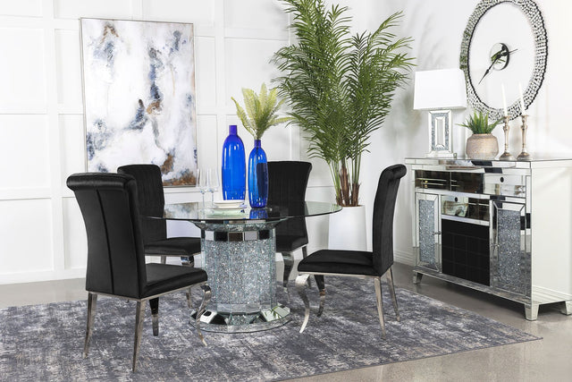 Ellie Black Mirrored Pedestal Dining Room Set main view