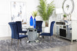 Main view of Ellie Ink Blue Mirrored Pedestal Dining Set dining table with 4 side chairs
