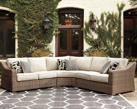 Beachcroft Beige 3-Piece Outdoor Sectional Seating Set angled front view