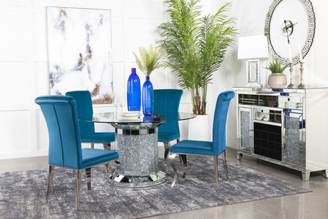 Ellie teal mirrored pedestal dining room set main view