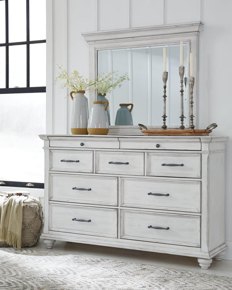 Kanwyn whitewash dresser and mirror angled view