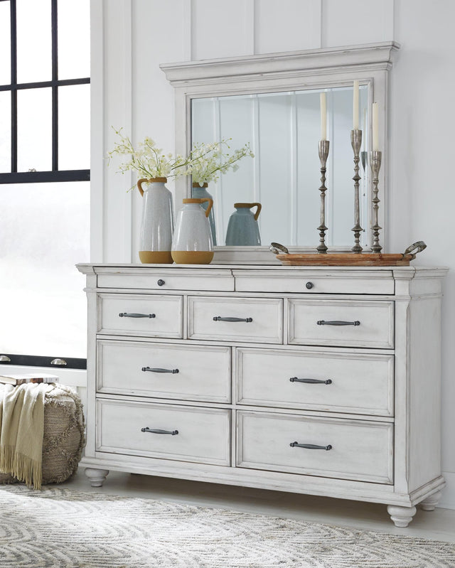 Kanwyn whitewash dresser and mirror angled view