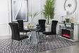 Quinn black round glass top dining table with mirrored accents, main view
