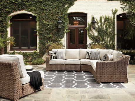 Beachcroft Beige 5-Piece Outdoor Sectional Seating Set full view