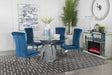 Quinn Teal Round Glass Top Mirrored Dining Room Set main view