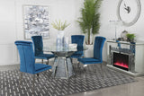 Quinn Teal Round Glass Top Mirrored Dining Room Set main view