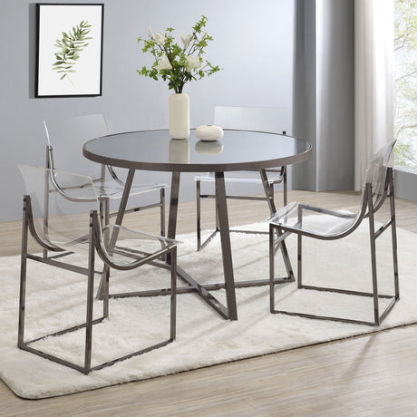 Jillian Black Nickel Round Mirror Top Dining Set main angle