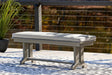 Visola gray outdoor dining bench with cushion angled view