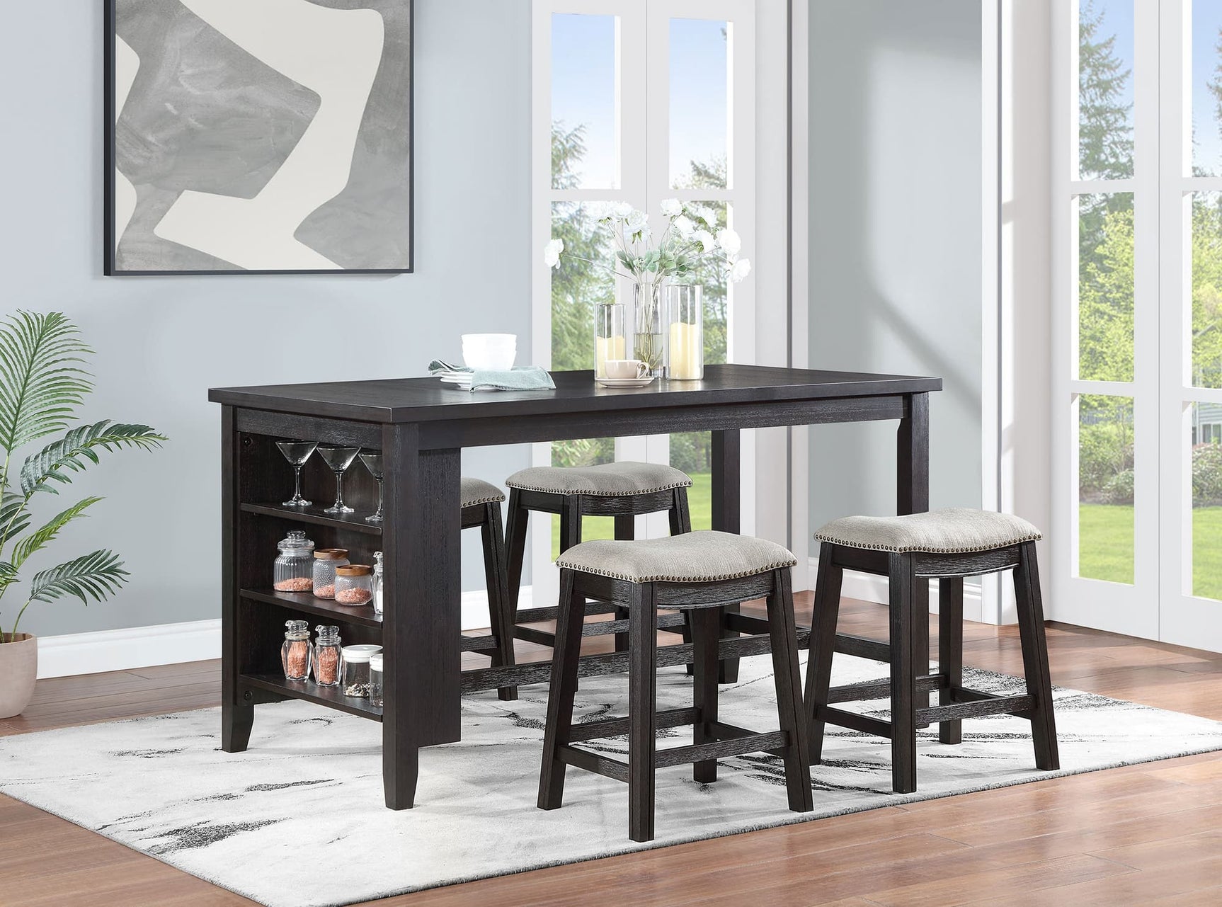 Elliston Dark Grey counter height dining set front view