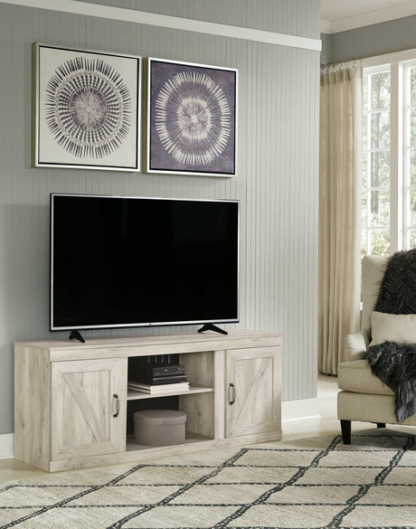 Bellaby Whitewash 60" TV Stand front angle with doors closed