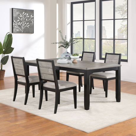 Elodie dining room set main view with rectangular extension leaf table and chairs
