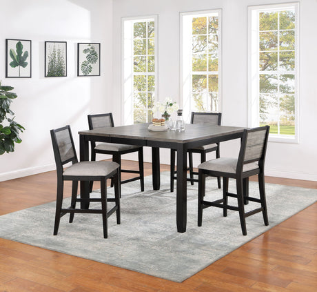 Main view of Elodie black and gray counter height dining set with extension leaf and 4 chairs