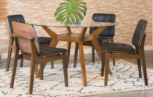 Front view of Paxton Nutmeg Round Glass Top Dining Room Set