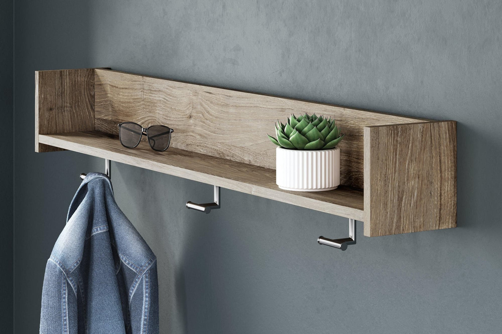 Oliah Natural Wall-Mounted Coat Rack with Shelf front view