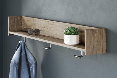 Oliah Natural Wall-Mounted Coat Rack with Shelf front view