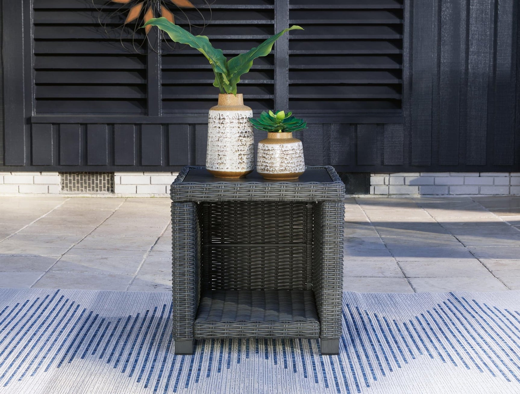 Elite Park Outdoor End Table showing side angle