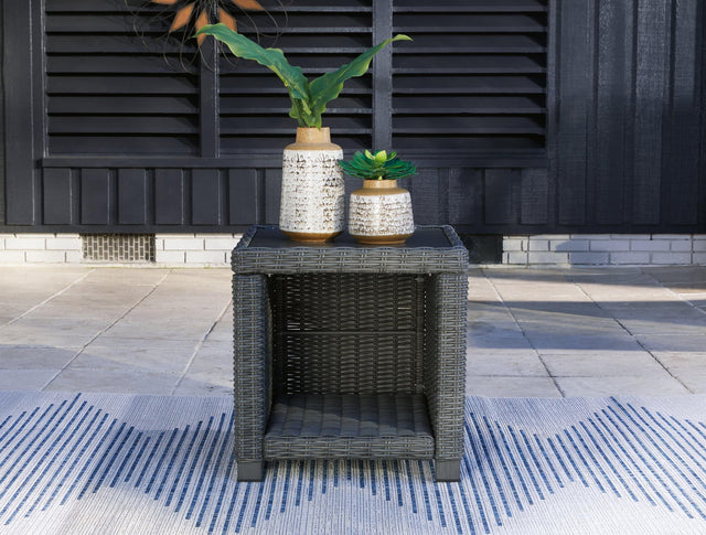 Elite Park Outdoor End Table showing side angle