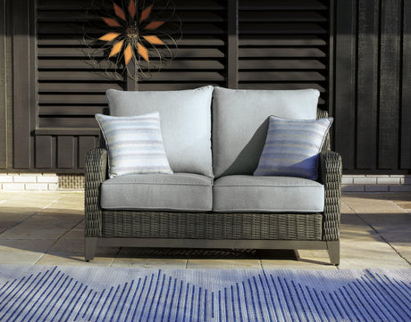 Elite Park Gray Outdoor Loveseat with Cushion front angle