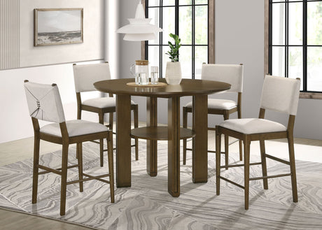 Ottowa Brown Round Counter Height Dining Set front view with table and four chairs