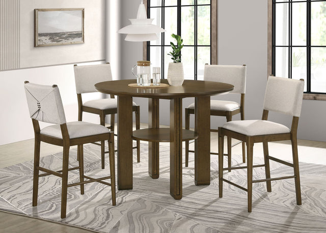 Ottowa Brown Round Counter Height Dining Set front view with table and four chairs