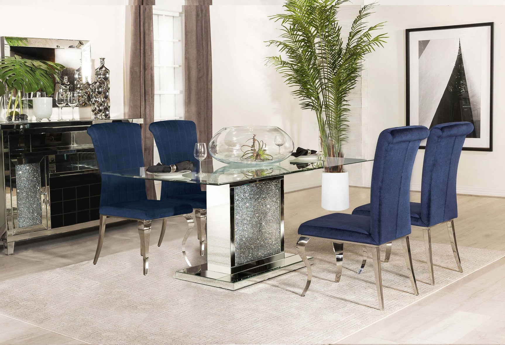 Main view of Marilyn Ink Blue Rectangular Mirrored Dining Room Set dining room furniture