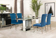 Main view of Marilyn Blue mirrored dining room set with rectangular table and four blue side chairs