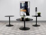 Ganso black round glass top coffee table with metal tulip base