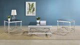 Lindley 3-piece square coffee and end table set with mirrored tops and chrome frames
