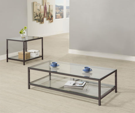 Trini 2-piece coffee and end table set black nickel front view