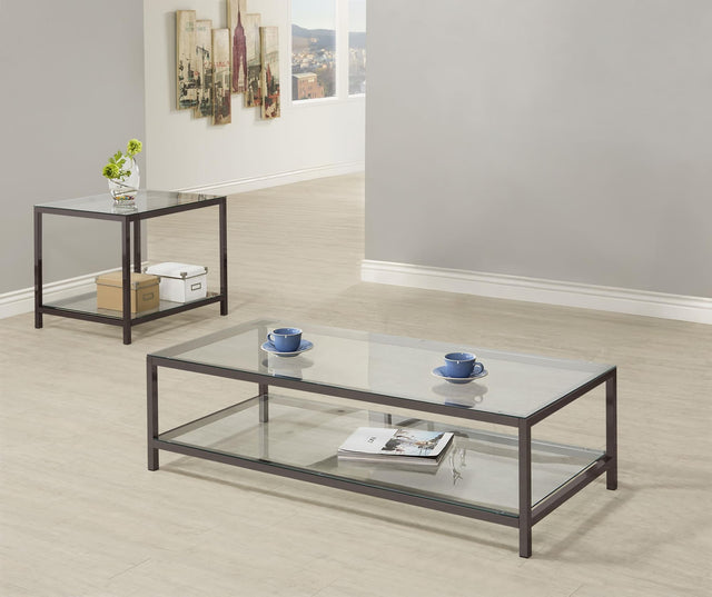 Trini 2-piece coffee and end table set black nickel front view