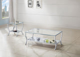 Saide coffee table with clear tempered glass top and chrome legs