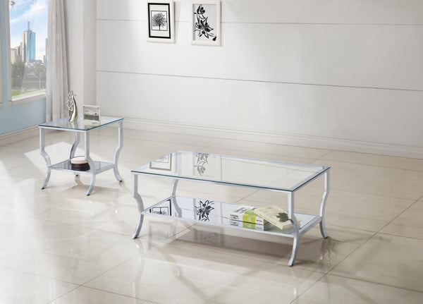 Saide coffee table with clear tempered glass top and chrome legs