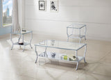 Saide 3-piece glass top coffee and end table set chrome front view