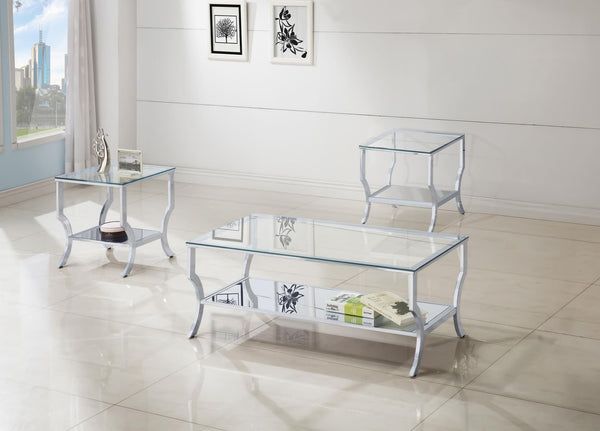 Saide 3-piece glass top coffee and end table set chrome front view