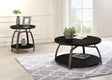 Dacre 2-piece round coffee and end table set with dark charcoal tops front view