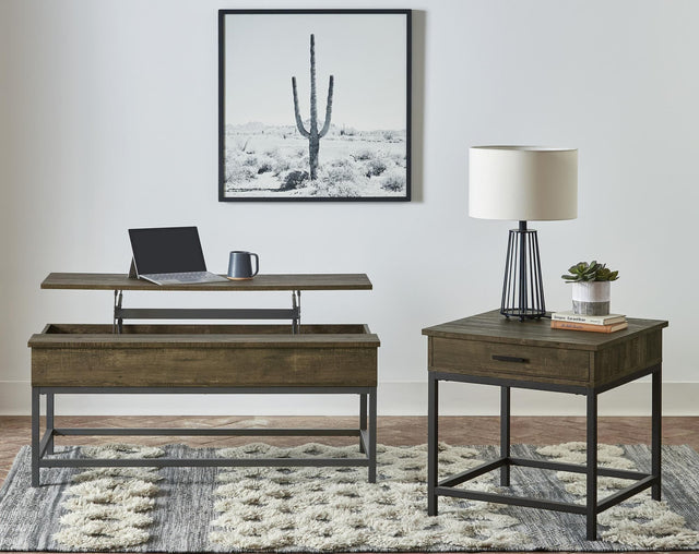 Byers brown oak lift-top coffee table front view