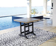 Fairen Trail Outdoor Counter Height Dining Table front angle view in black and driftwood
